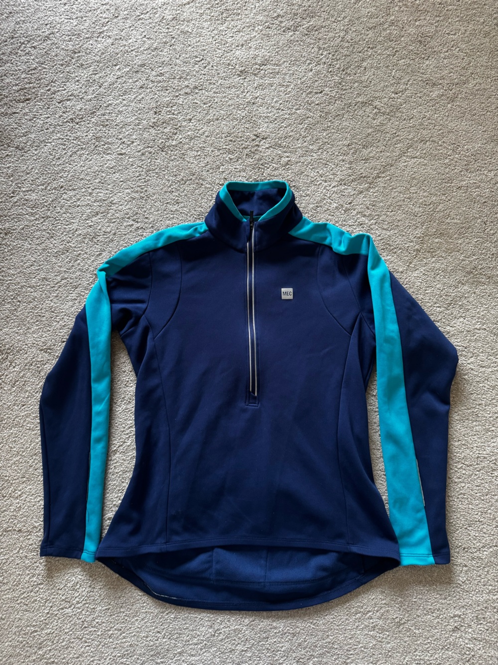 MEC Navy and Teal Women's Quarter-Zip long sleeve thermal cycling jersey